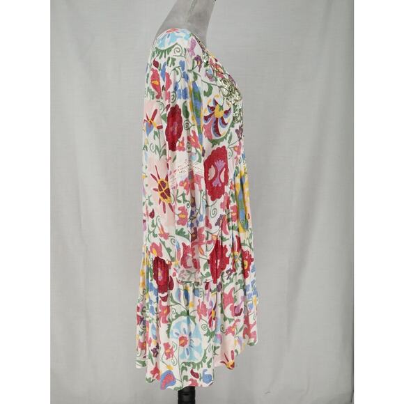 Miss June Dress Womens Medium Ivory Floral Sequins Short Babydoll Swim Cover Up - Picture 10 of 15